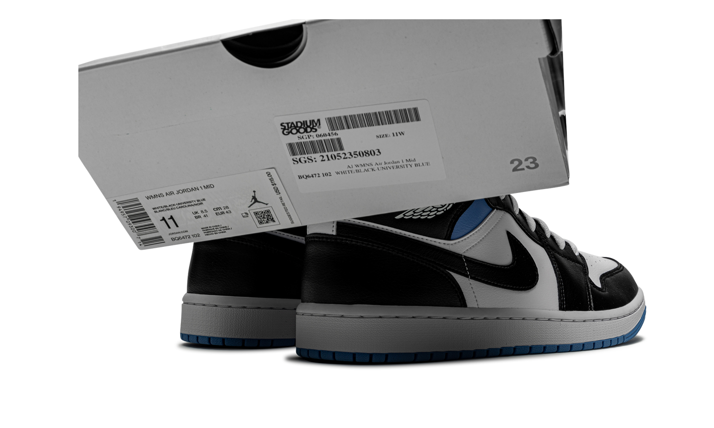 AIR JORDAN 1 MID WMNS "Black / White / University Blue" BQ6472 102