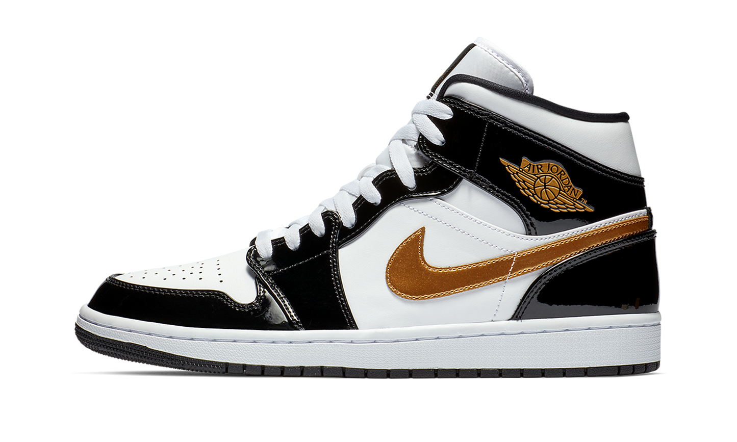 Air Jordan 1 Mid SE "Black Gold Patent Leather" 852542 007